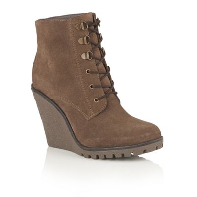 Ravel Tan suede 'Trinity' lace up wedge ankle boots